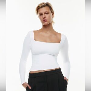 Aritzia Contour Squareneck Long Sleeve Top Small White
